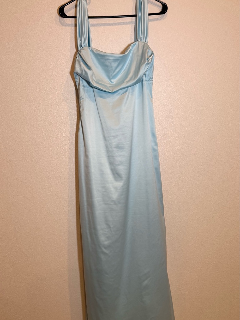 Light Blue Satin Cowl Neck Dress